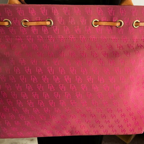 DOONEY BOURKE LARGE SATCHEL DARK PINK CANVAS LIGHT PINK "DB" LOGO WITH TAN TRIM - Picture 9 of 10